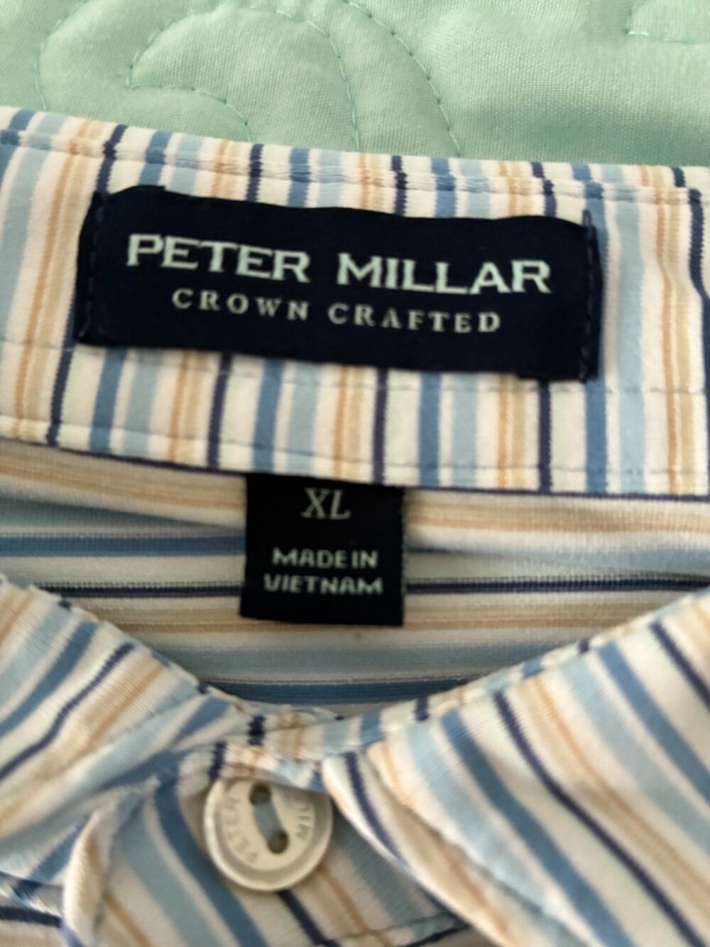 Peter Millar XL Crown Crafted golf polo Tan blue stripe EUC